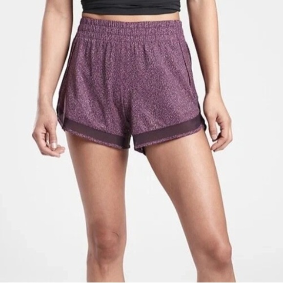 Athleta Pants - ATHLETA Printed Mesh Racer Run Shorts 4" Purple Violet Static Lined Plus Size 1X
